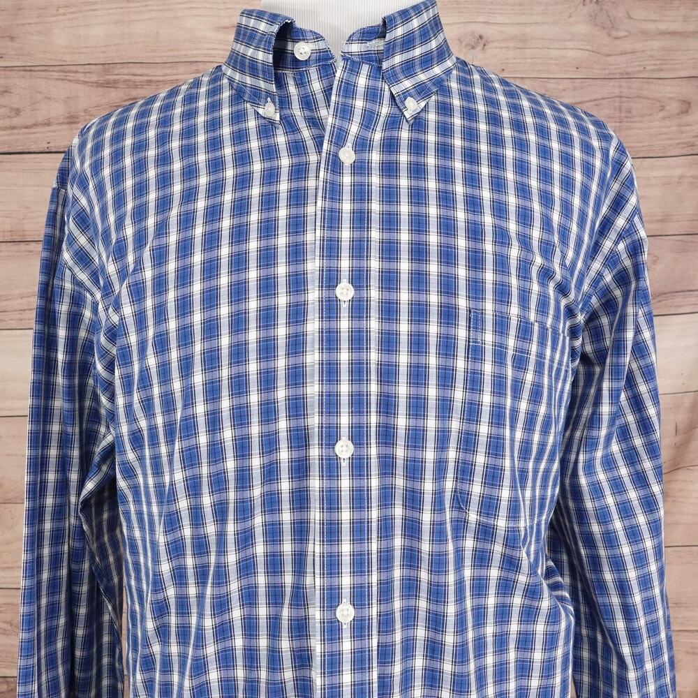 Croft & Barrow‎ Shirt Mens 2XL 18.5-19 36/37Blue Plaid Long Sleeve Button Down
